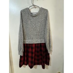 Gap Girls Fit & Flare Plaid Dress Gray Red Black Long Sleeve Knee Length M (8)